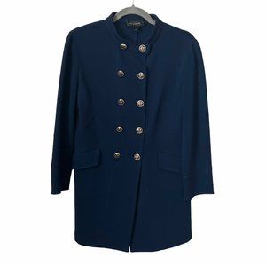 St. John Navy Santana Knit Wool Blend Double Breasted Military Coat